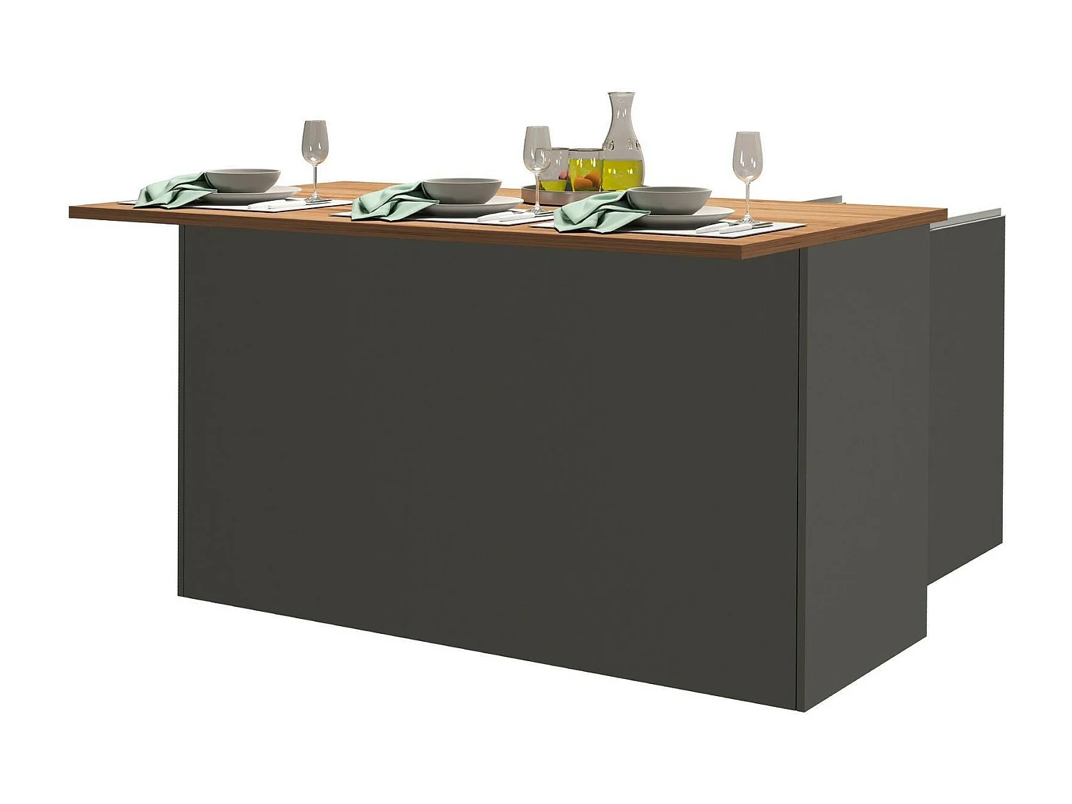 Dcarnelo kookeiland, Multifunctionele kledingkast, Keukenmeubel, Bijzettafel, 100% Made in Italy, 155x90h90 cm, Antraciet en Eiken