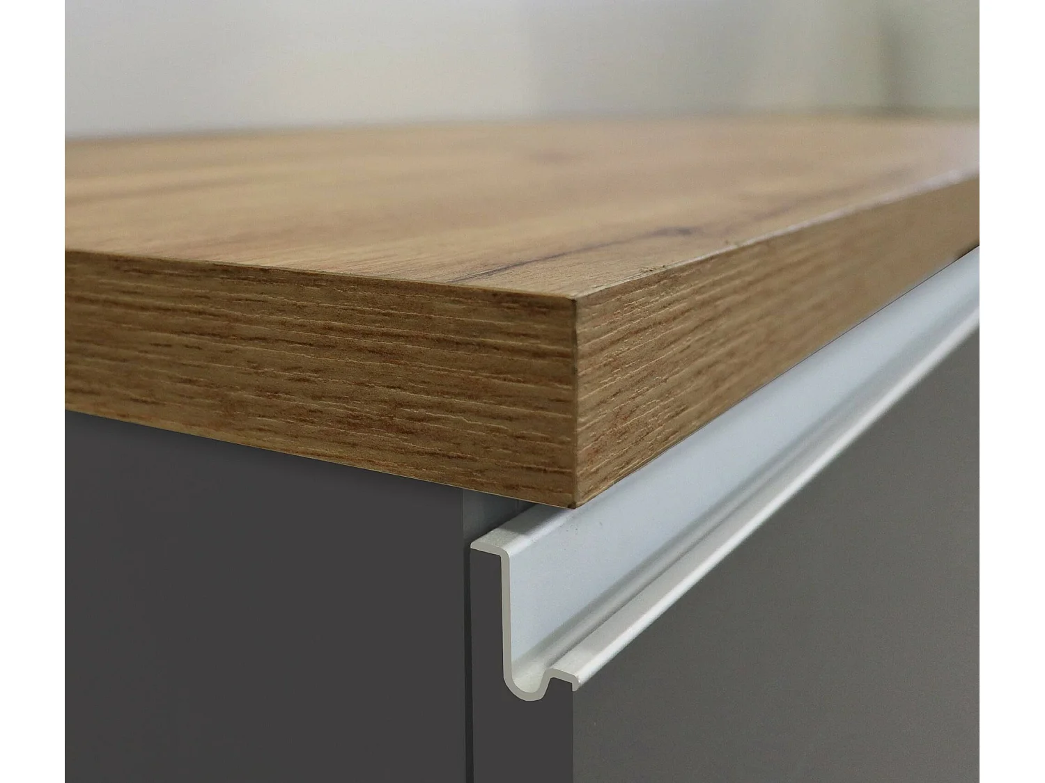 Dcarnelo kookeiland, Multifunctionele kledingkast, Keukenmeubel, Bijzettafel, 100% Made in Italy, 155x90h90 cm, Antraciet en Eiken