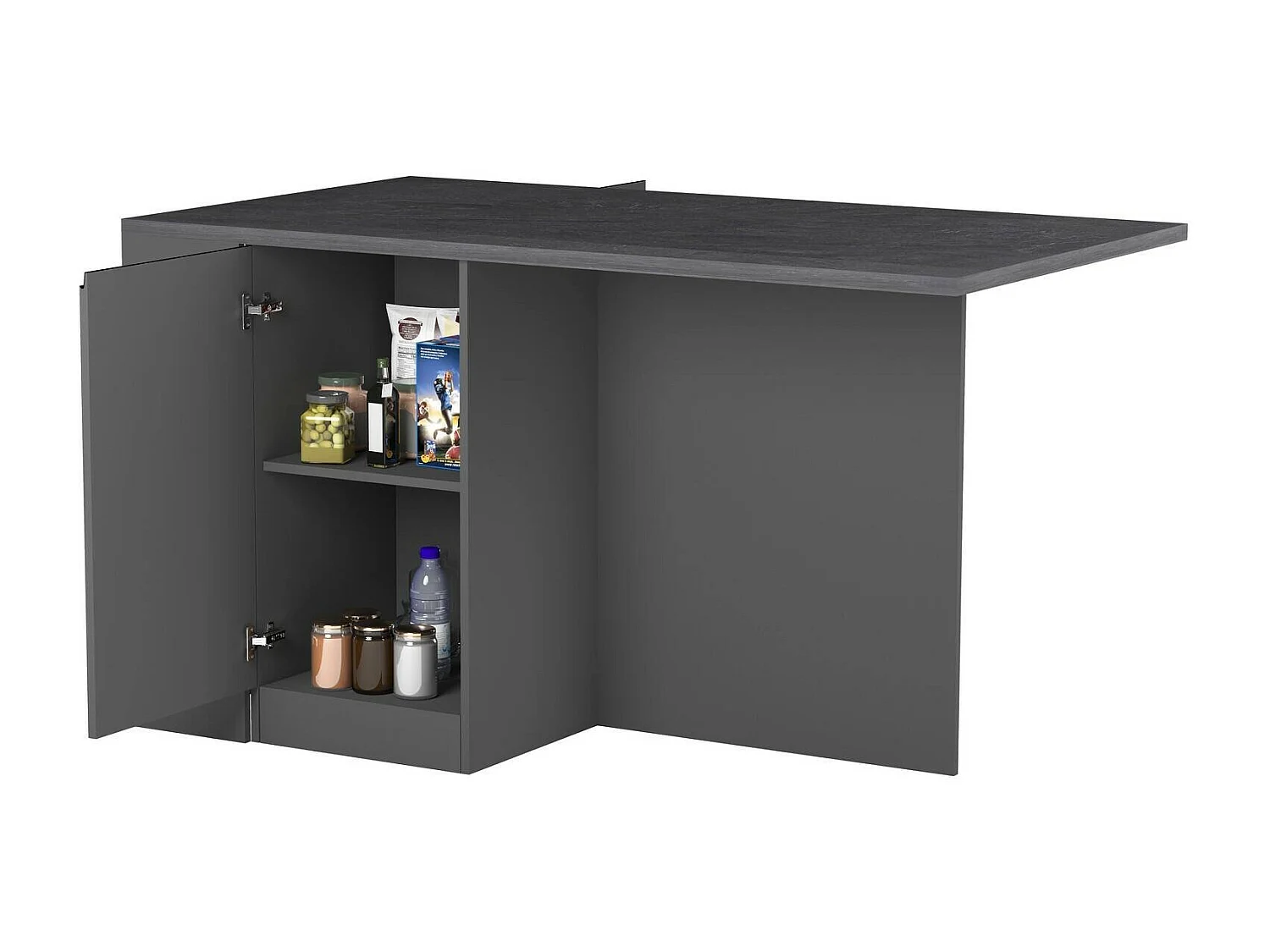Dcannaval keukeneiland, Multifunctionele kledingkast, Keukenmeubel, Bijzettafel, 100% Made in Italy, 160x90h90 cm, Antraciet en Leisteen