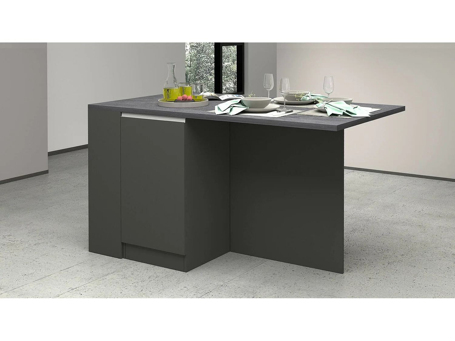 Dcannaval keukeneiland, Multifunctionele kledingkast, Keukenmeubel, Bijzettafel, 100% Made in Italy, 160x90h90 cm, Antraciet en Leisteen