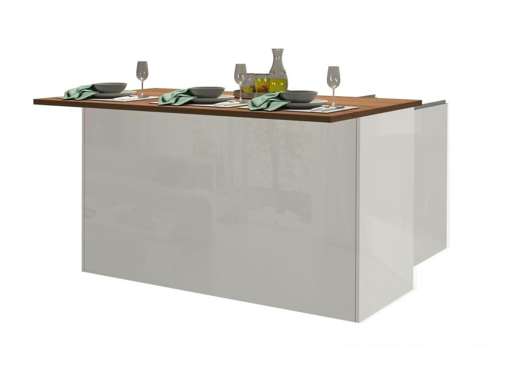 Dcarnelo keukeneiland, Multifunctionele kledingkast, Keukenmeubel, Bijzettafel, 100% Made in Italy, 155x90h90 cm, Glanzend wit en eiken