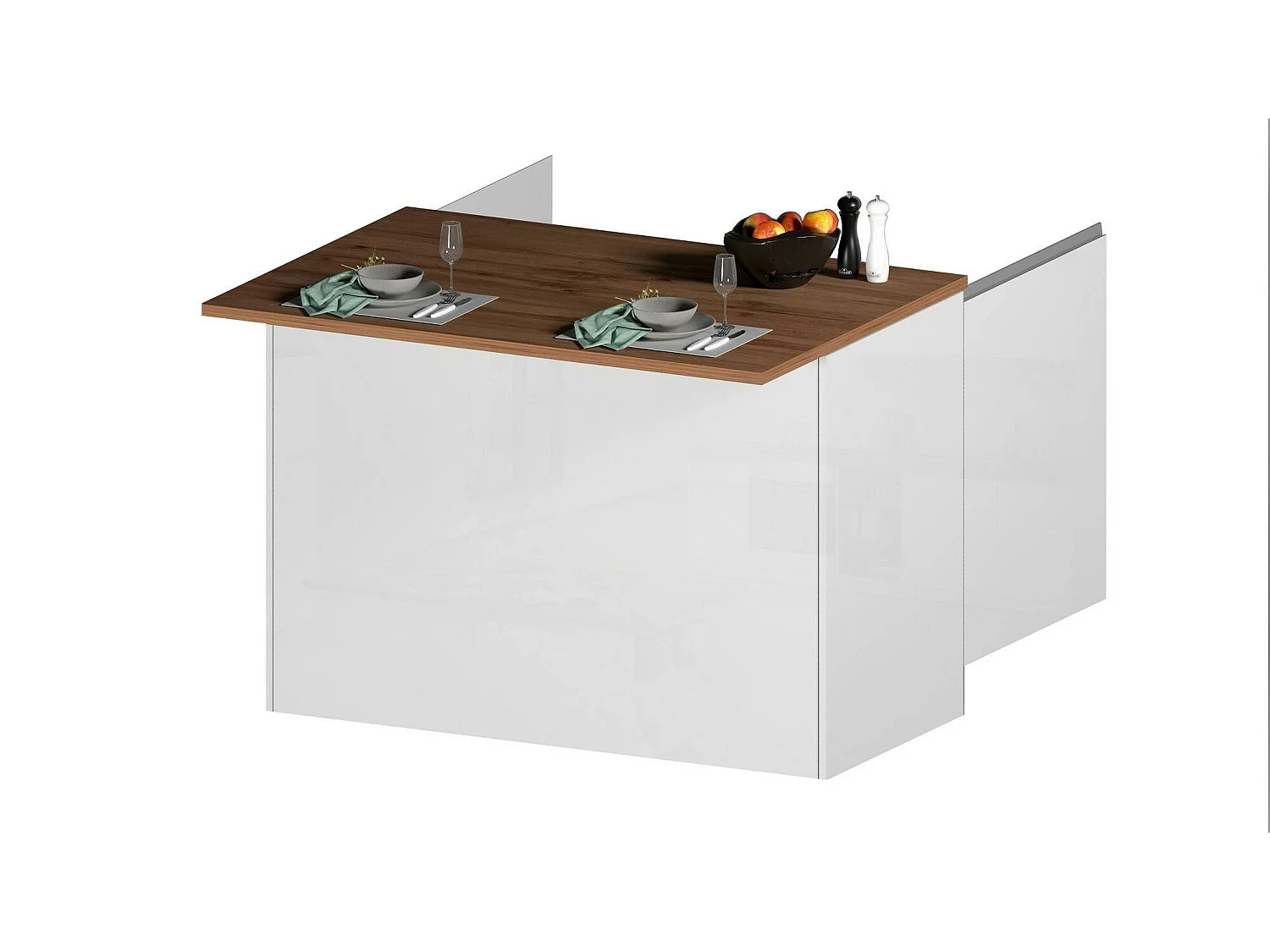 ÃŽlot de cuisine Daffaticat, Armoire polyvalente, Meuble de kitchenette, Table auxiliaire, 100% Made in Italy, 125x90h90 cm, Blanc brillant et chêne