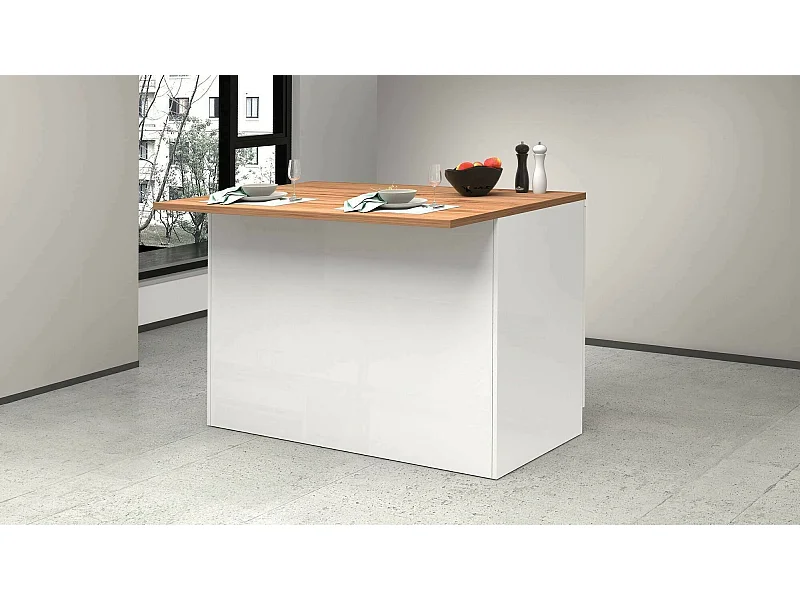 Isola da Cucina Analiza, Modulabile Made in Italy, 90x125x90h cm Bianco Lucido, Mobile Dispensa