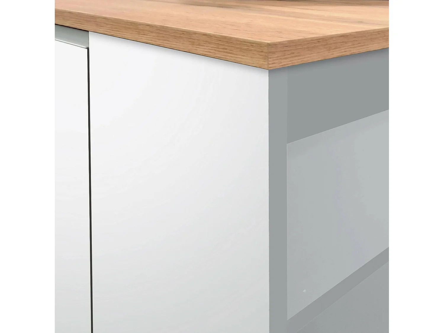 ÃŽlot de cuisine Dcannaval, Armoire polyvalente, Meuble de kitchenette, Table auxiliaire, 100% Made in Italy, 160x90h90 cm, blanc brillant et chêne