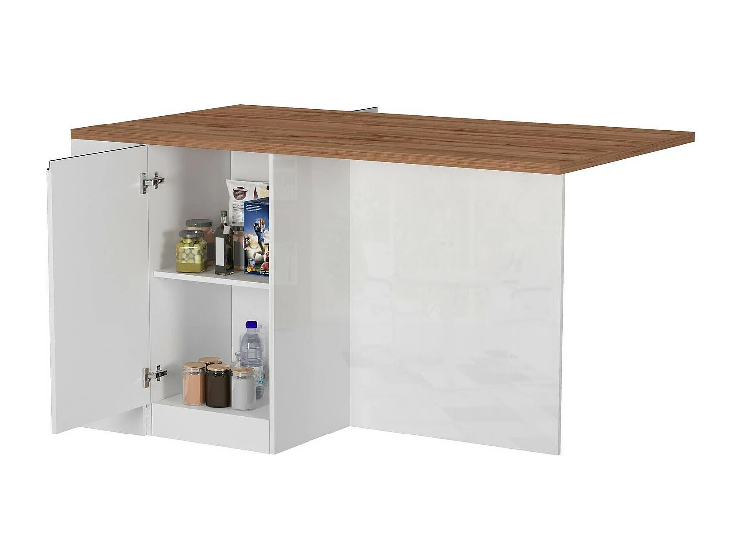 ÃŽlot de cuisine Dcannaval, Armoire polyvalente, Meuble de kitchenette, Table auxiliaire, 100% Made in Italy, 160x90h90 cm, blanc brillant et chêne