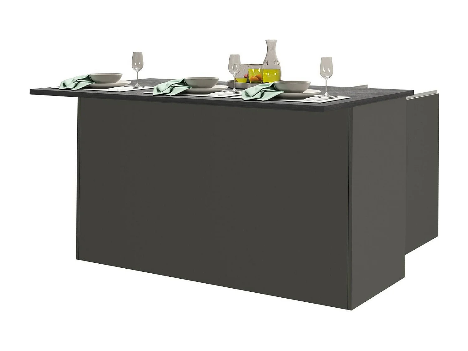 Dcarnelo keukeneiland, Multifunctionele kledingkast, Keukenmeubel, Bijzettafel, 100% Made in Italy, 155x90h90 cm, Antraciet en Leisteen