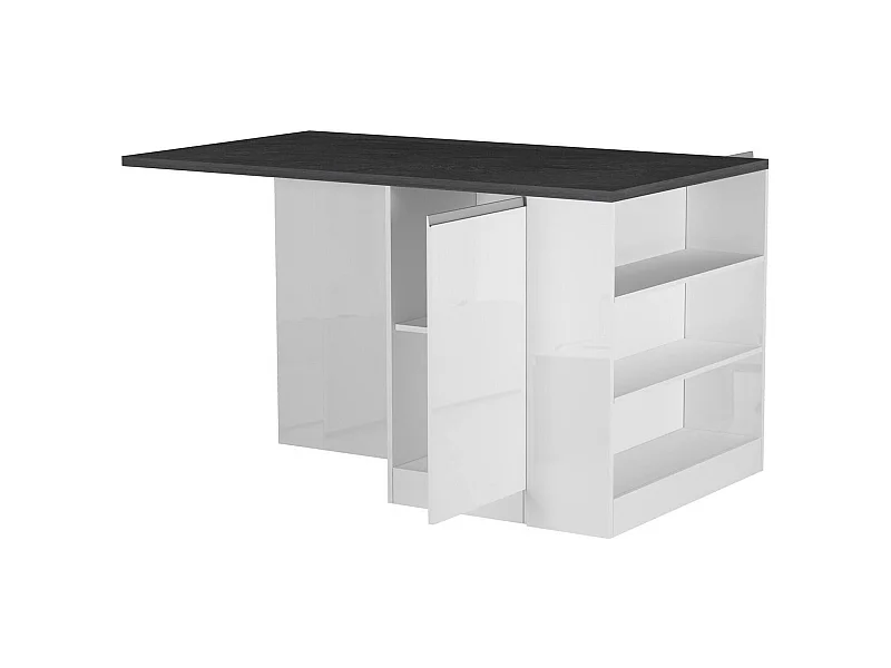 Dmora - Isola da cucina Abern, 160x90h90 cm, Bianco lucido e Ardesia
