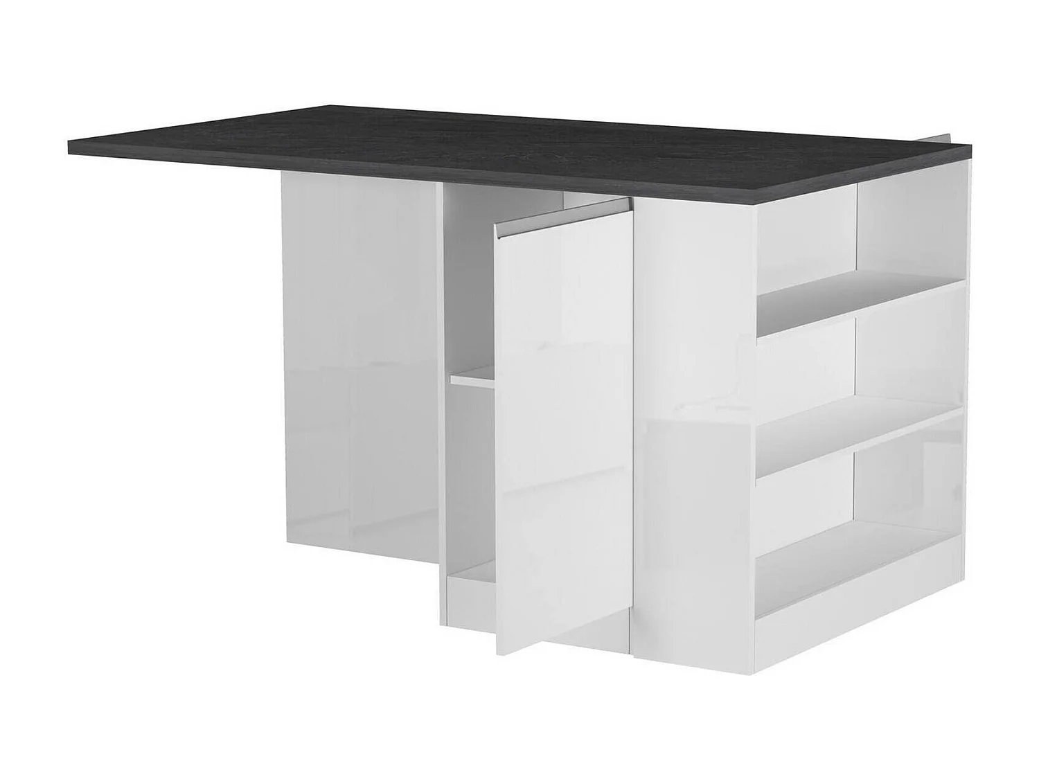 Isla de cocina Dcannaval, Armario multiusos, Mueble cocina, Mesa auxiliar, 100% Made in Italy, 160x90h90 cm, Blanco brillo y pizarra