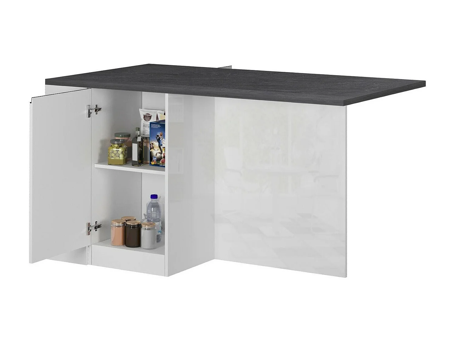Isla de cocina Dcannaval, Armario multiusos, Mueble cocina, Mesa auxiliar, 100% Made in Italy, 160x90h90 cm, Blanco brillo y pizarra