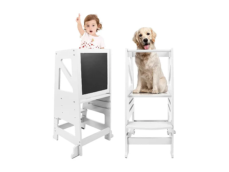 Torre de aprendizado de madeira, torre de observação infantil, Montessori Learning Tower, Ajustável em altura Party Baby com Black-Whiteboard