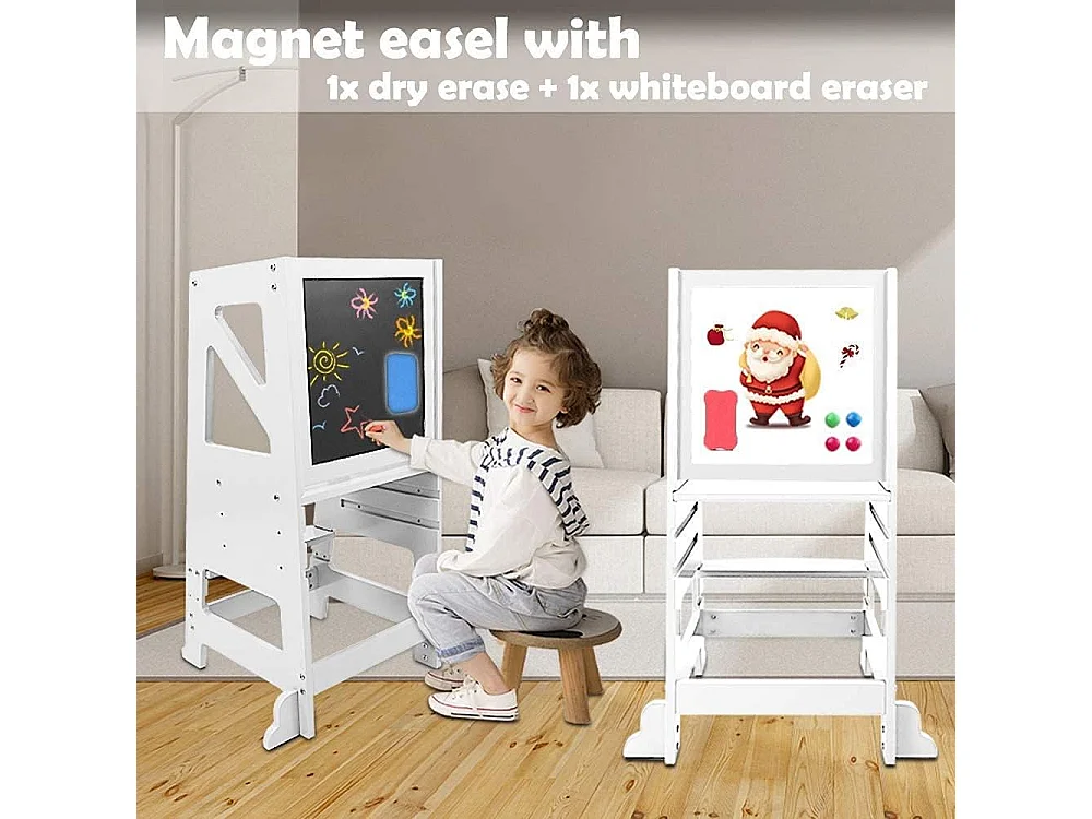 Torre di apprendimento in legno, torre di osservazione dei bambini, torre di apprendimento Montessori, regolabile in altezza festa per bambini con bordo nero