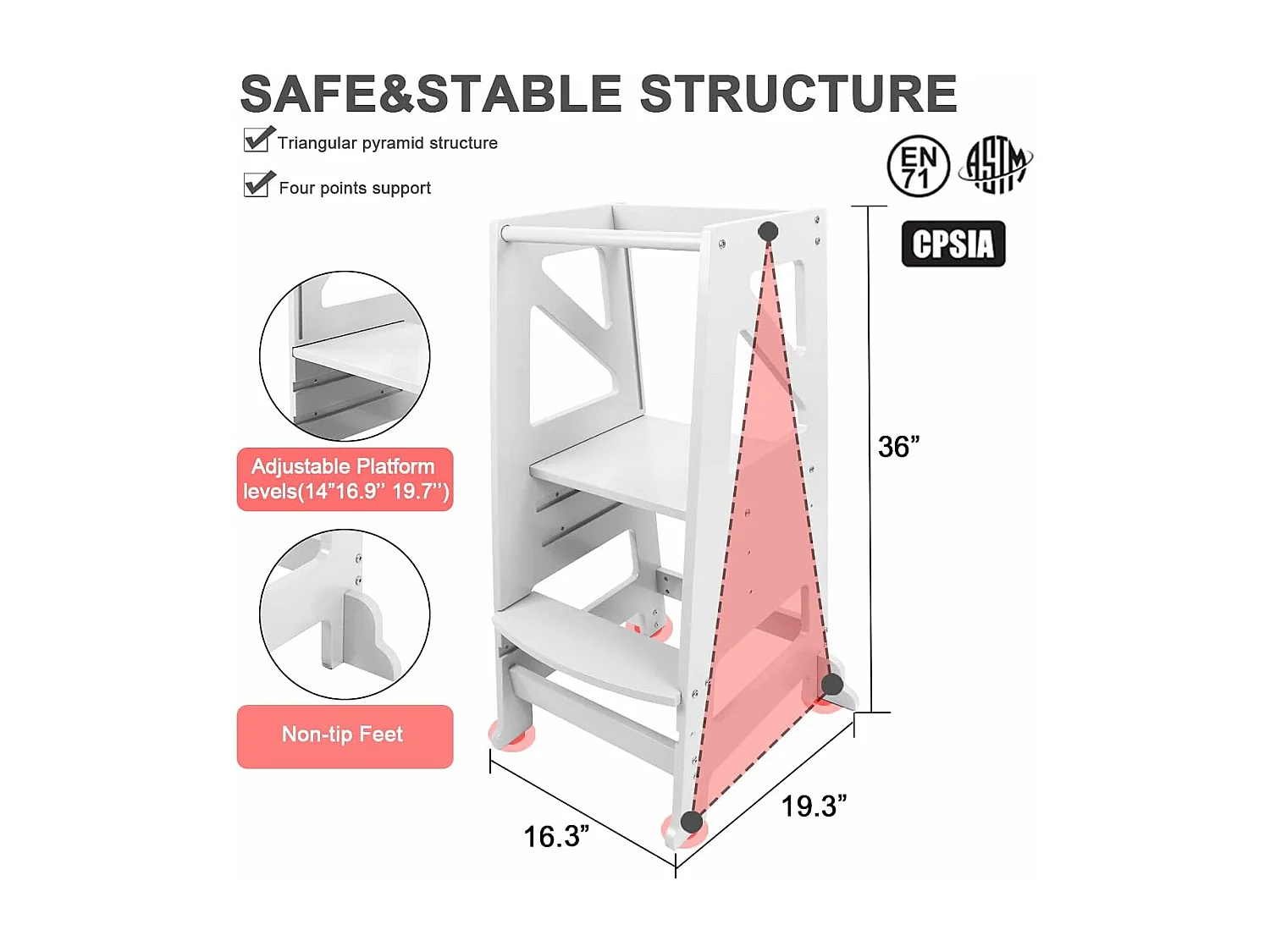 Torre di apprendimento in legno, torre di osservazione dei bambini, torre di apprendimento Montessori, regolabile in altezza festa per bambini con bordo nero