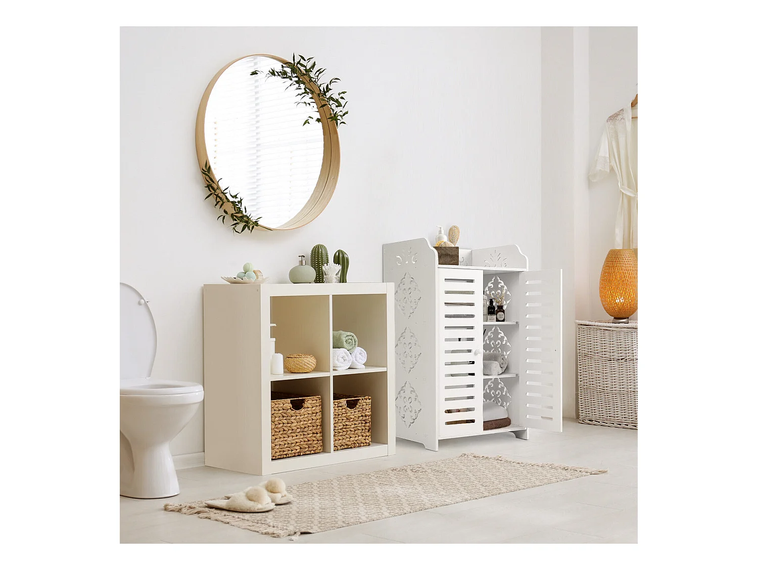 Meuble à Chaussures 4 Étagères,Armoire à chaussures d'entrée 2 portes,Conception de motif découpé,40x31x71cm,Blanc