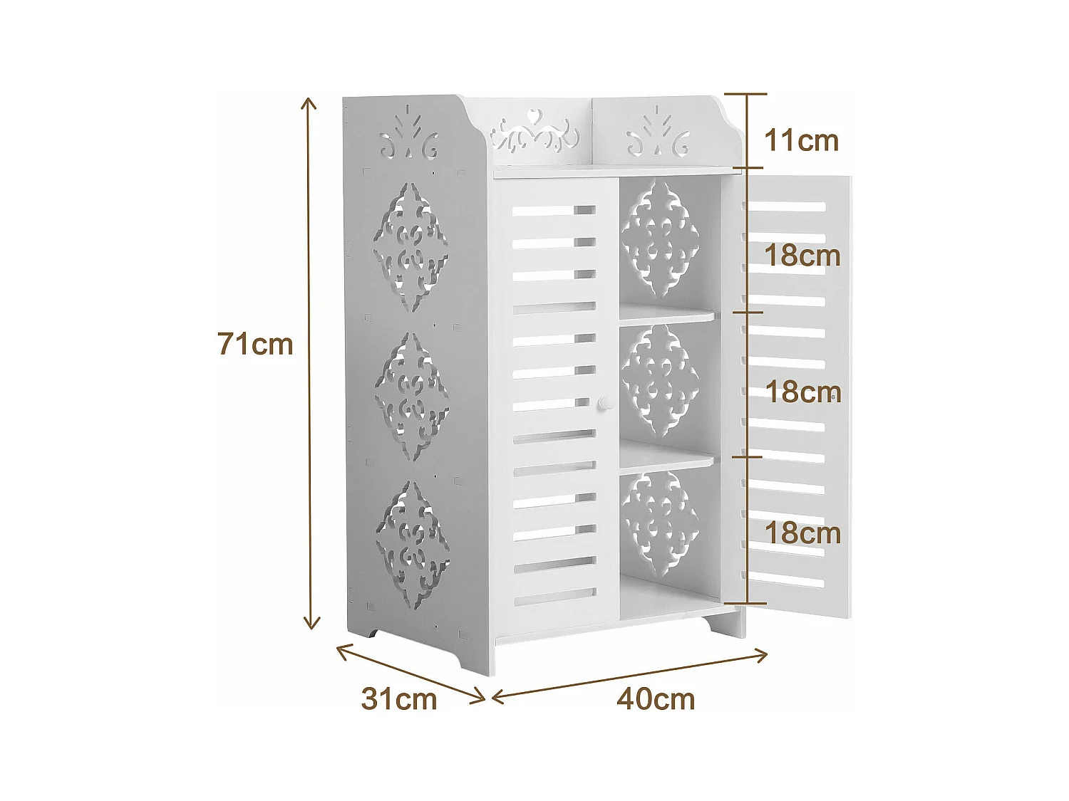 Meuble à Chaussures 4 Étagères,Armoire à chaussures d'entrée 2 portes,Conception de motif découpé,40x31x71cm,Blanc