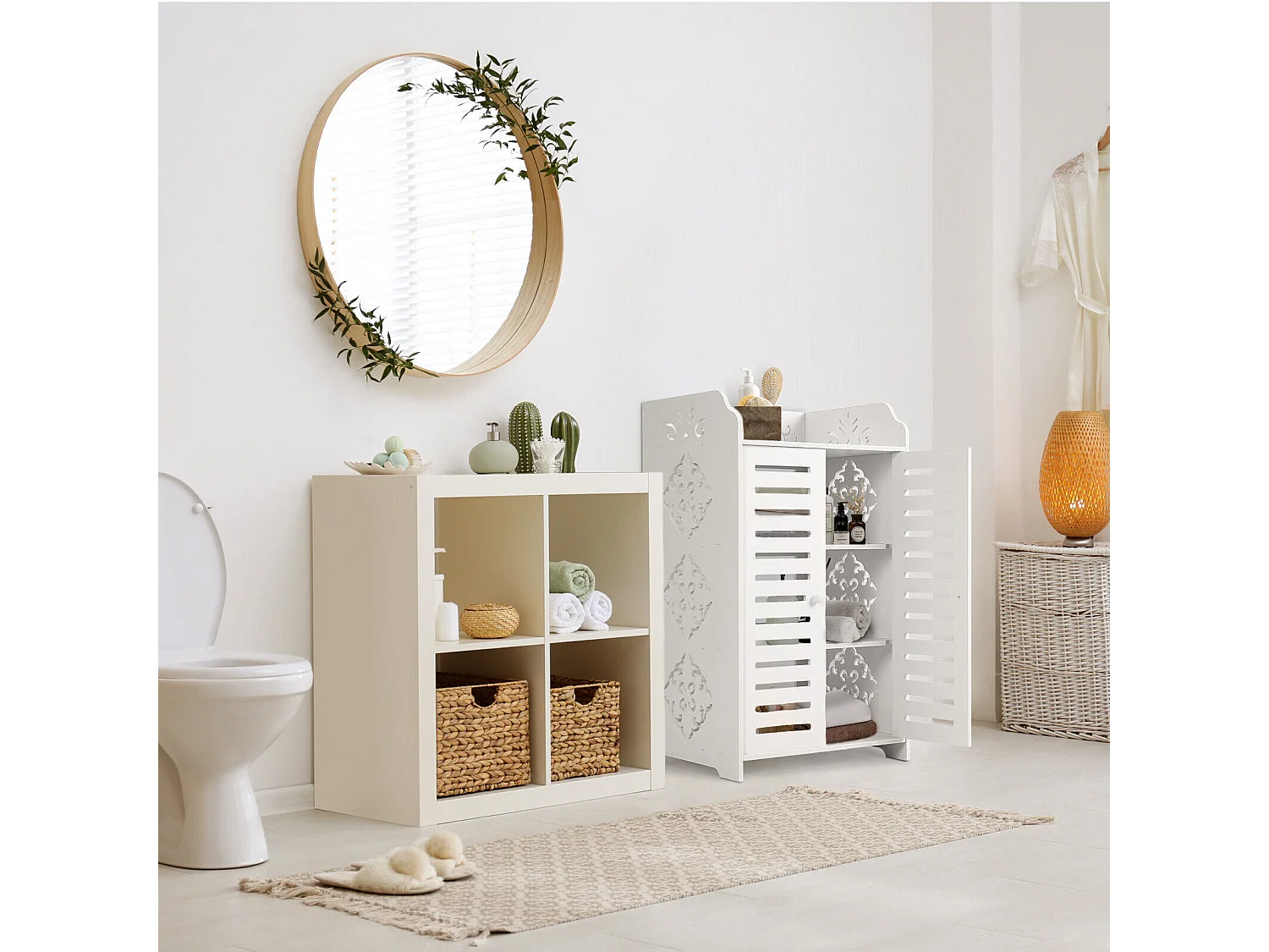 Meuble à Chaussures 4 Étagères,Armoire à chaussures d'entrée 2 portes,Conception de motif découpé,40x31x71cm,Blanc