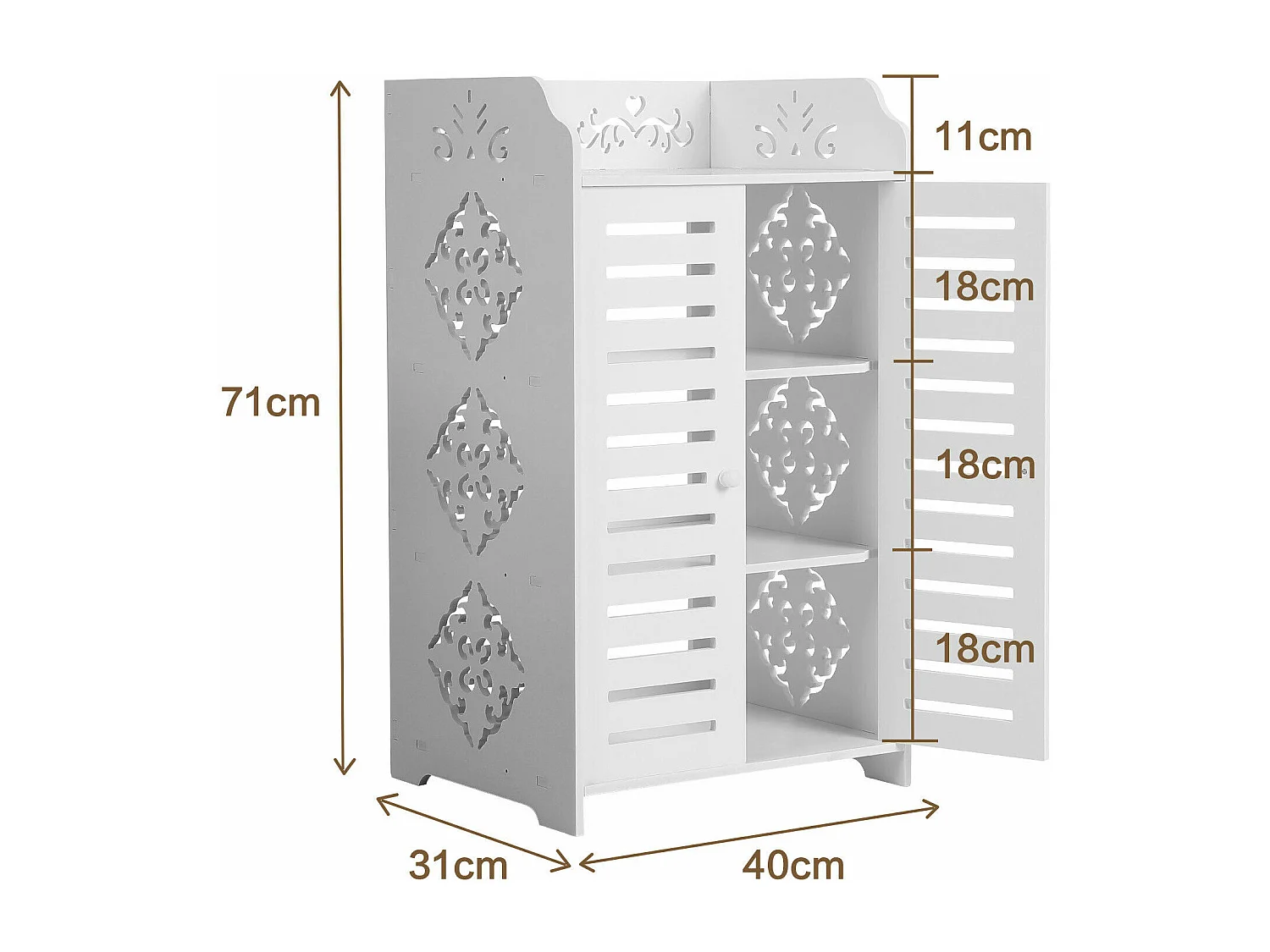 Meuble à Chaussures 4 Étagères,Armoire à chaussures d'entrée 2 portes,Conception de motif découpé,40x31x71cm,Blanc
