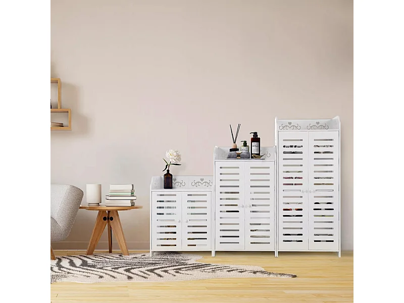 Meuble à Chaussures 4 Étagères,Armoire à chaussures d'entrée 2 portes,Conception de motif découpé,40x31x71cm,Blanc