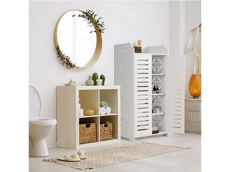 Meuble à Chaussures 4 Étagères,Armoire à chaussures d'entrée 2 portes,Conception de motif découpé,40x31x71cm,Blanc