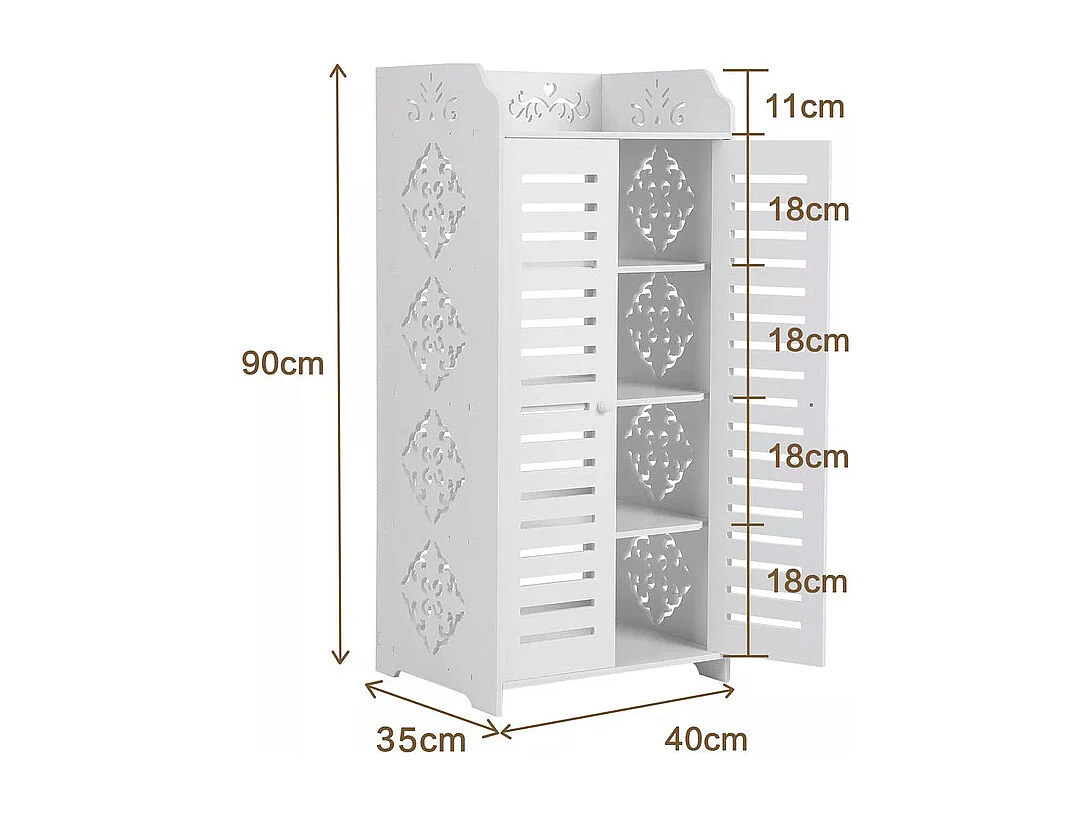Meuble à Chaussures 4 Étagères,Armoire à chaussures d'entrée 2 portes,Conception de motif découpé,40x31x71cm,Blanc