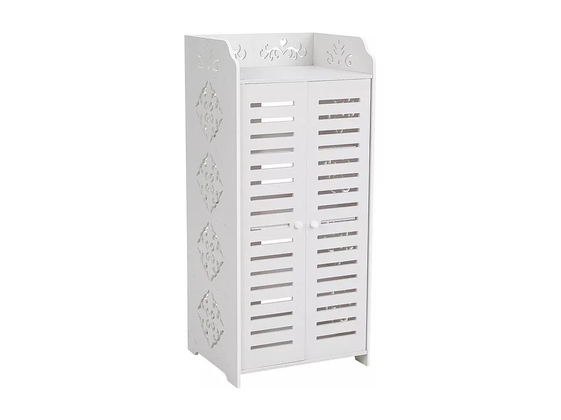 Meuble à Chaussures 4 Étagères,Armoire à chaussures d'entrée 2 portes,Conception de motif découpé,40x31x71cm,Blanc