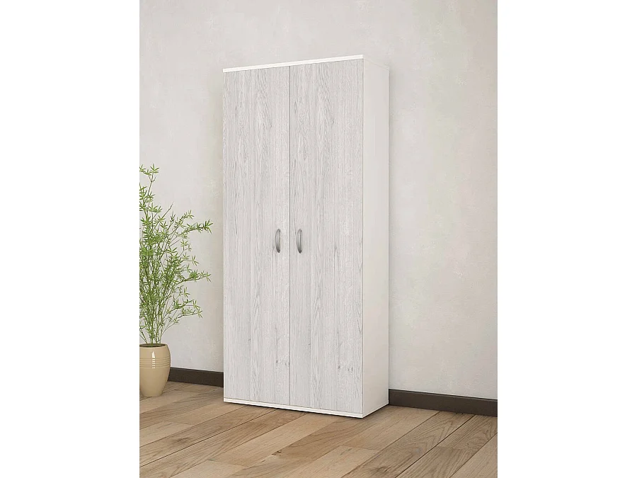Garde-robe 2 portes Drafi, Meubles de chambre, Dressing avec portes, Armoire, Made in Italy, 80x52h170 cm, Blanc et chêne