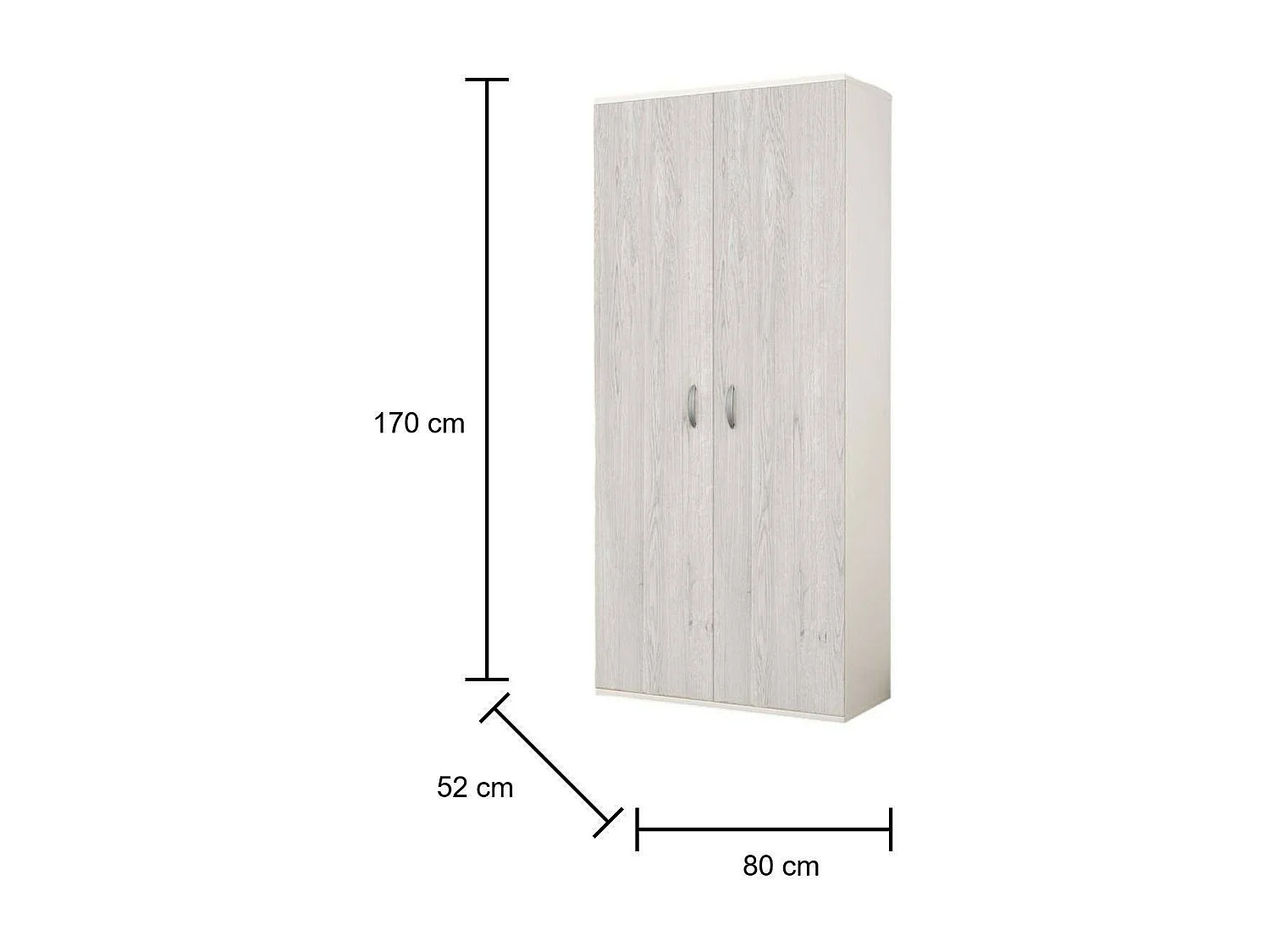 Drafi 2-deurskast, Slaapkamermeubel, Inloopkast met deuren, Kledingkast, Made in Italy, 80x52h170 cm, Wit en Eiken