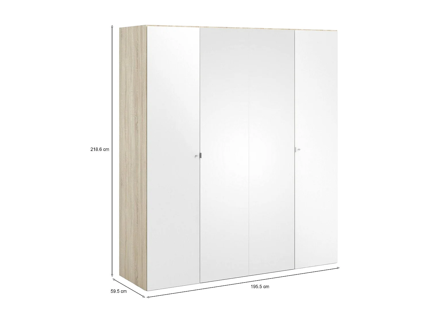 Armário grande Dsottin, mobiliário de quarto, roupeiro, roupeiro, 196x60 h219 cm, carvalho e branco