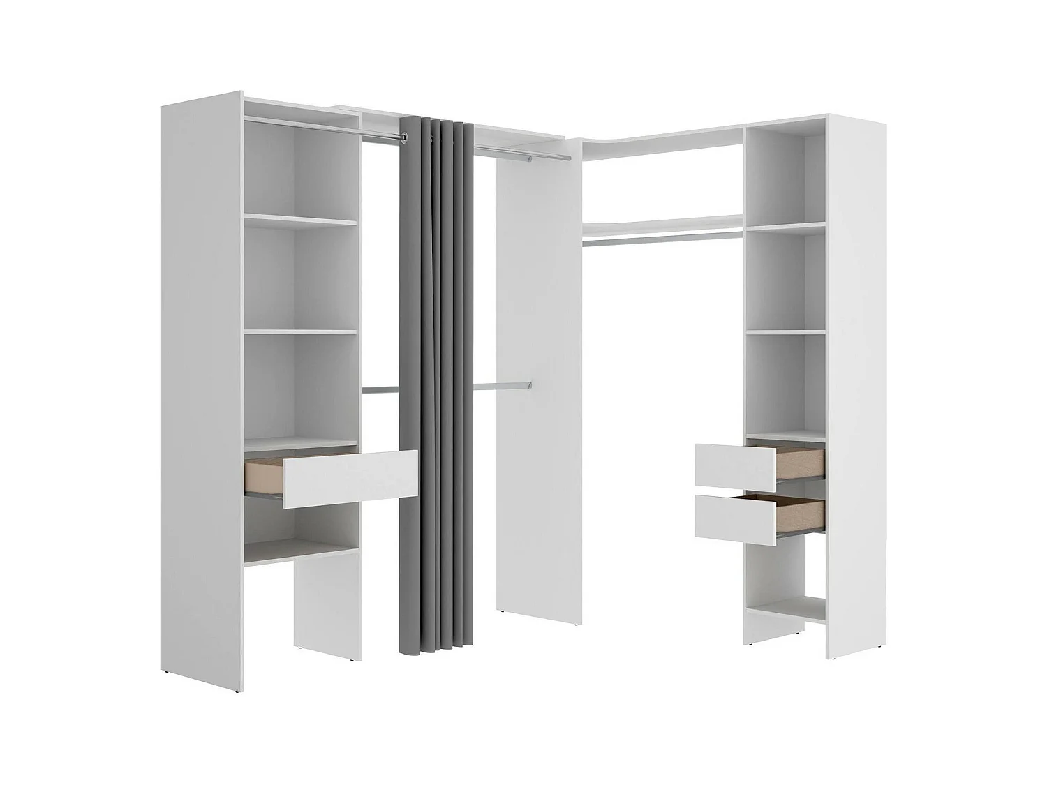 Grande Garde-robe Dtheegal, Meubles de chambre, Penderie de plain-pied, Placard à vêtements, 214x141 h205 cm, Blanc