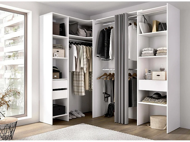 Grande Garde-robe Dtheegal, Meubles de chambre, Penderie de plain-pied, Placard à vêtements, 214x141 h205 cm, Blanc