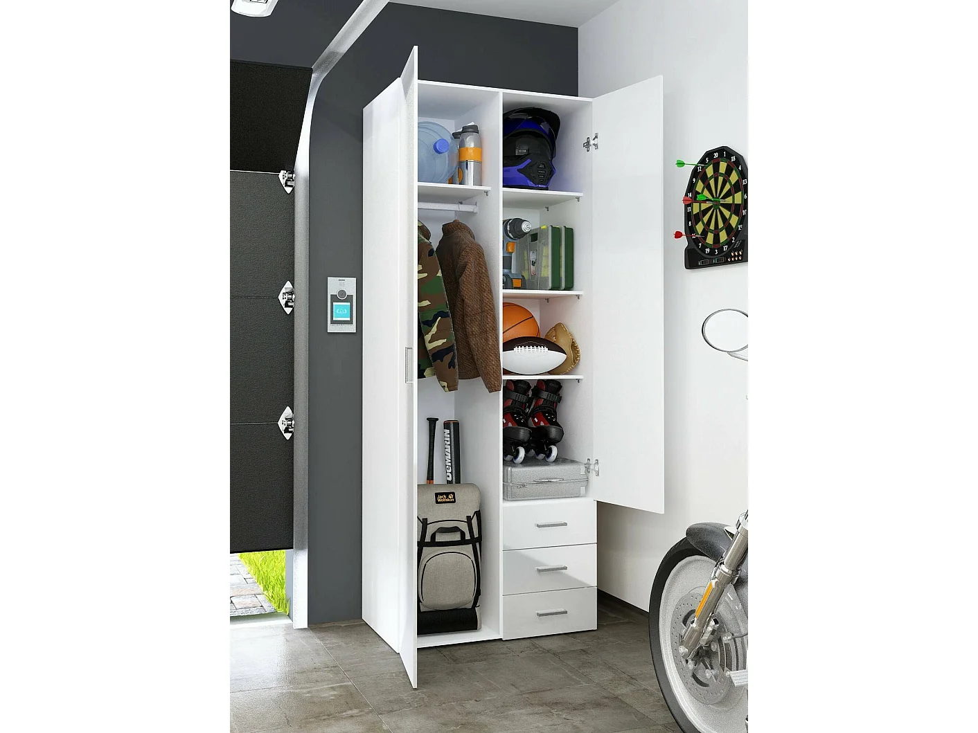 Garde-robe 2 portes Dscaratt, Meubles de chambre, Penderie de plain-pied, Placard à vêtements, 78x50 h200 cm, Blanc