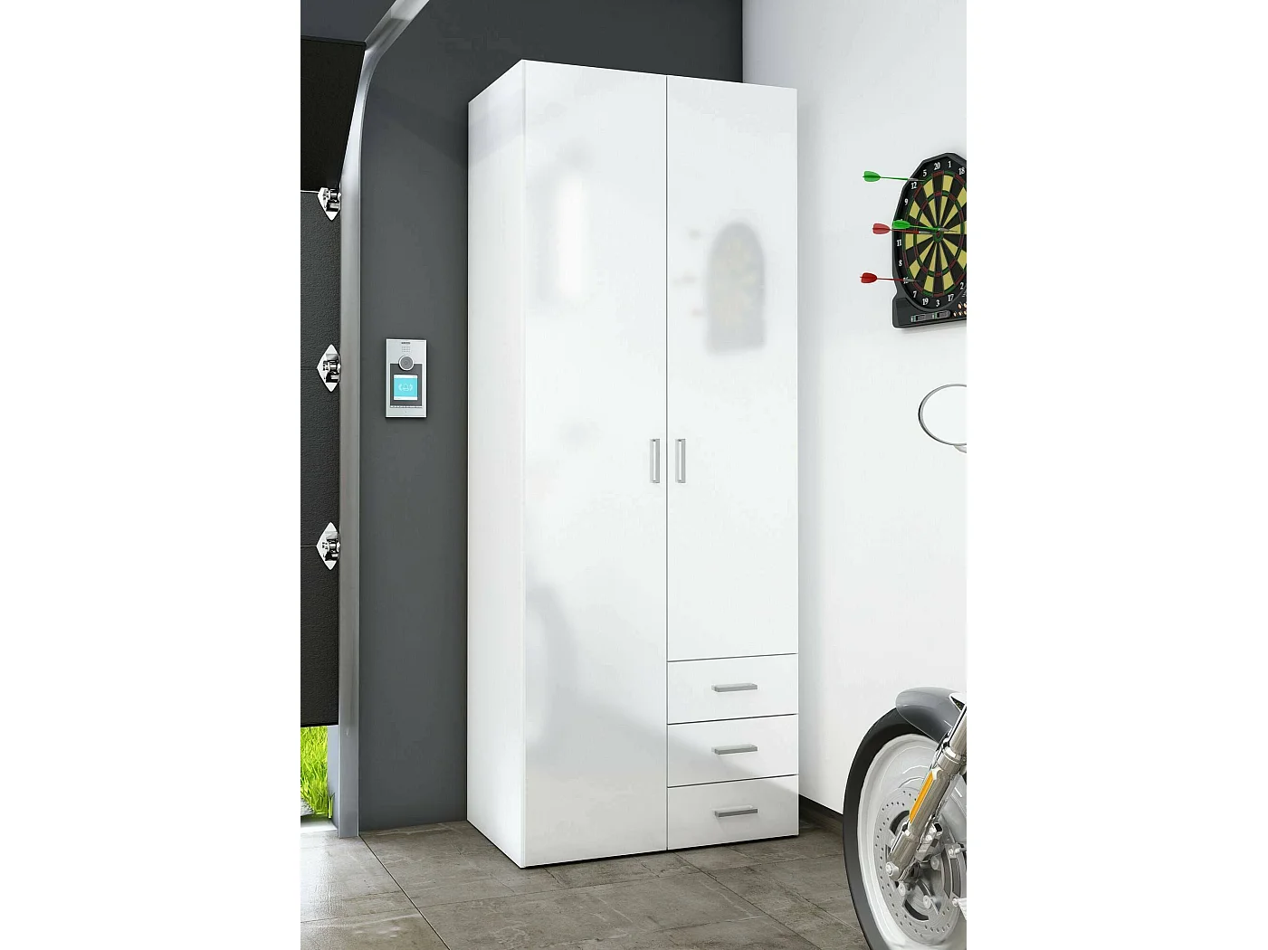 Dmora - Guardaroba 2 ante Apollina, 78x50 h200 cm, Bianco lucido