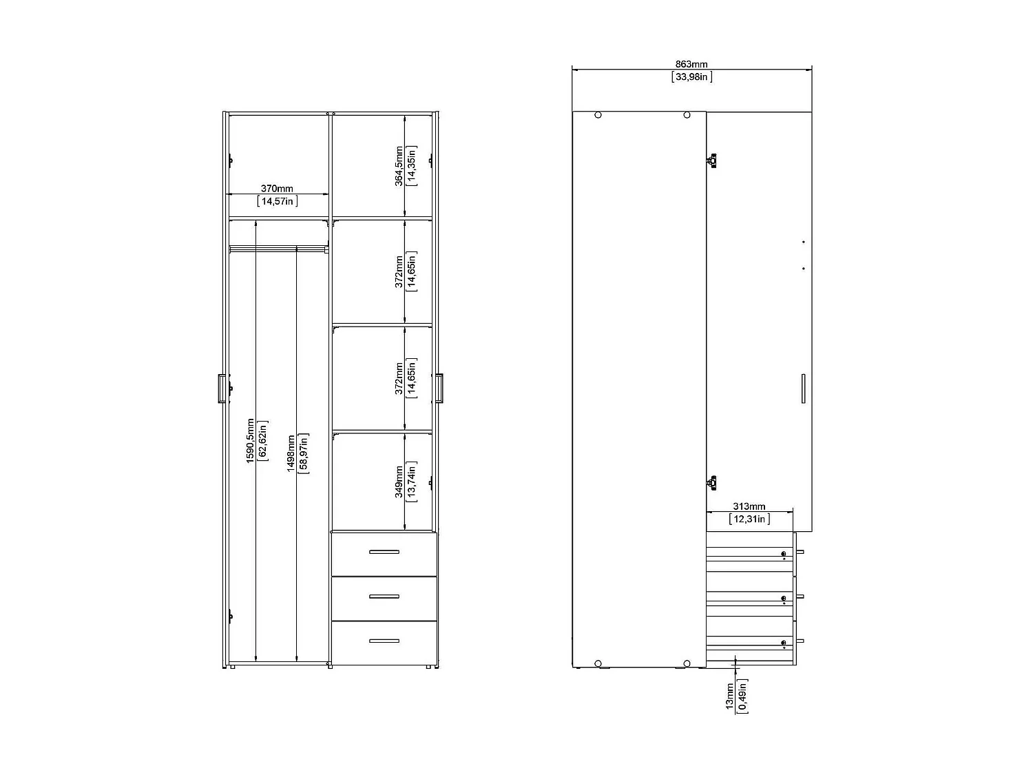 Dmora - Guardaroba 2 ante Apollina, 78x50 h200 cm, Bianco lucido