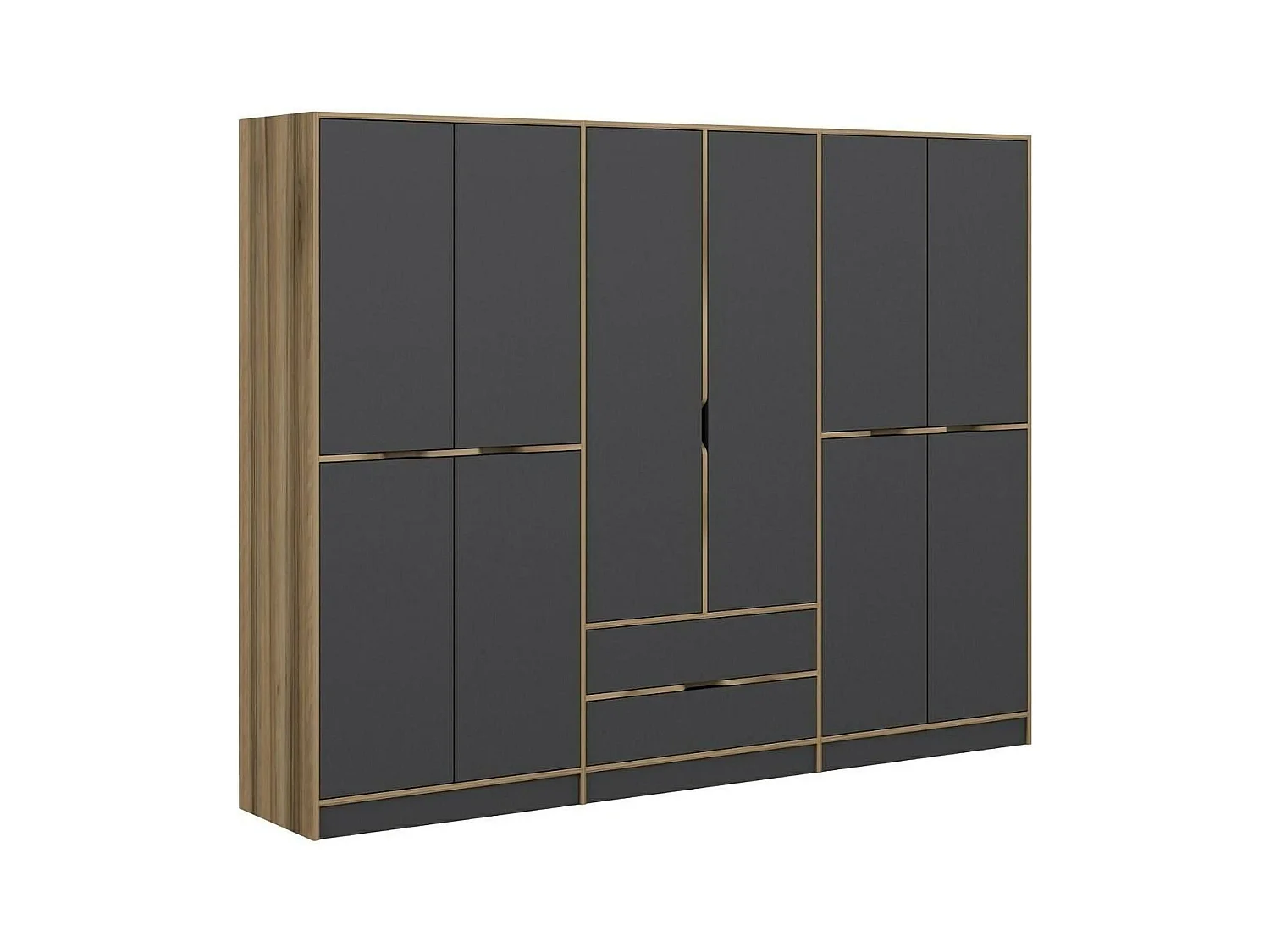 Grande Garde-robe Draic, Meubles de chambre, Penderie de plain-pied, Placard à vêtements, 277x52 h208 cm, Noir et Or