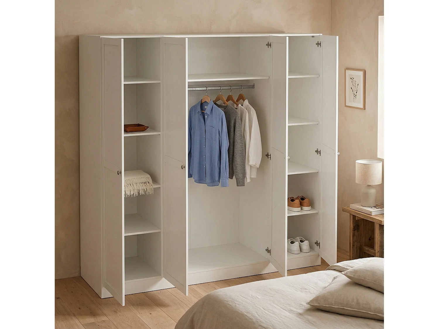 Grande Garde-robe Dserr, Meubles de chambre, Penderie de plain-pied, Placard à vêtements, 196x62 h200 cm, Blanc