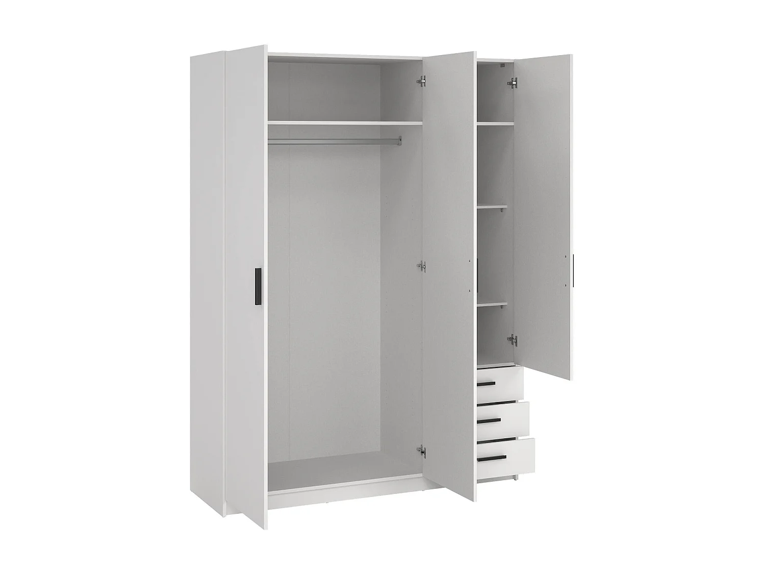 Garde-robe 3 portes Dsenk, Meubles de chambre, Penderie de plain-pied, Placard à vêtements, 147x50 h200 cm, Blanc