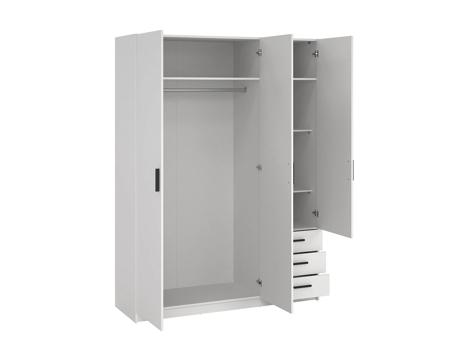 Garde-robe 3 portes Dsenk, Meubles de chambre, Penderie de plain-pied, Placard à vêtements, 147x50 h200 cm, Blanc