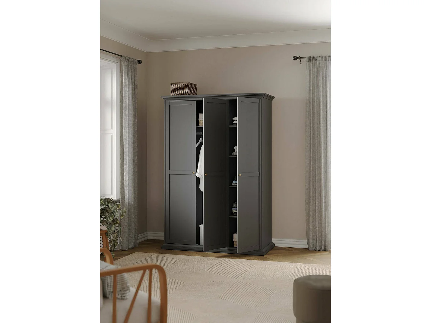 Garde-robe 3 portes Dsempe, Meubles de chambre, Penderie de plain-pied, Placard à vêtements, 139x61 h201 cm, Gris