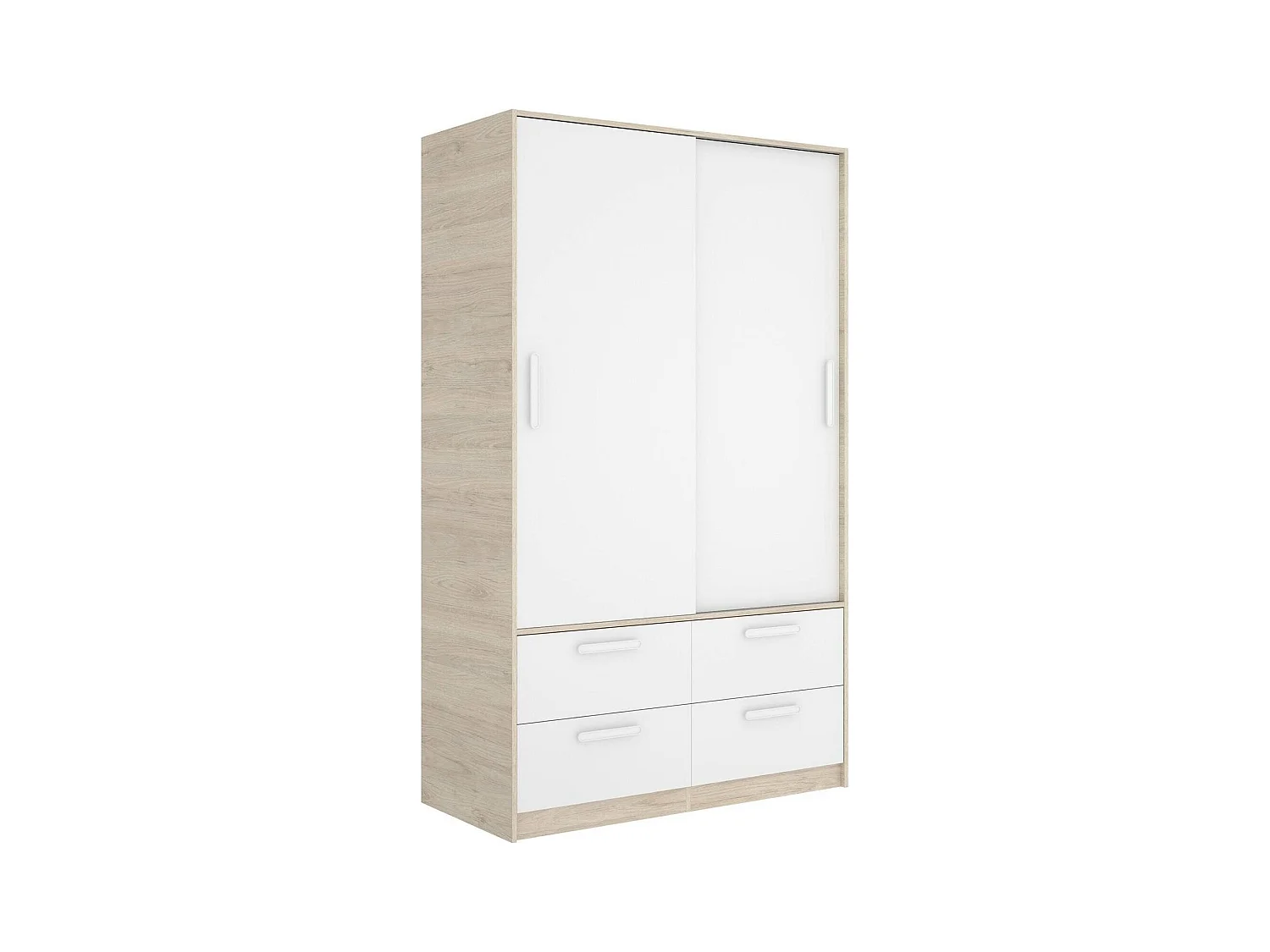 Garde-robe 2 portes Dbradle, Meubles de chambre, Penderie de plain-pied, Placard à vêtements, 120x60 h204 cm, Blanc et Chêne clair