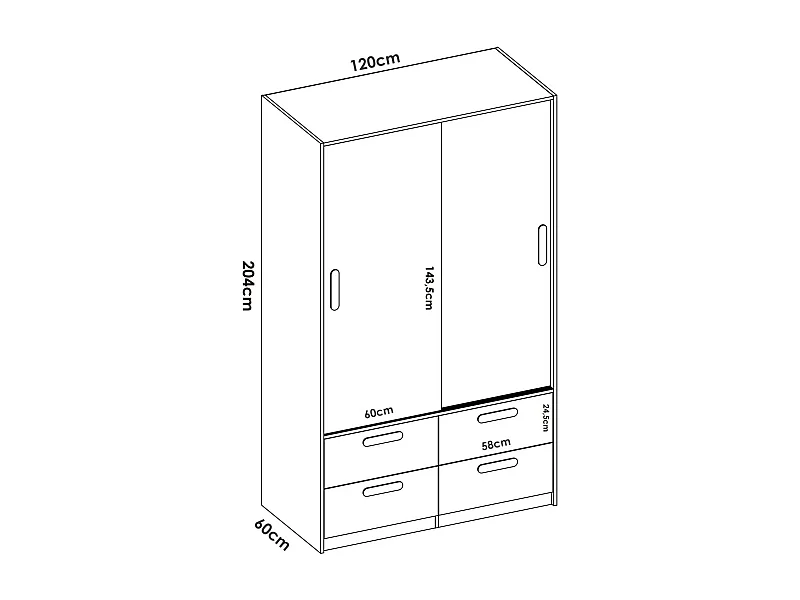 Roupeiro Dbradle de 2 portas, mobiliário de quarto, roupeiro, roupeiro, 120x60 h204 cm, branco e carvalho