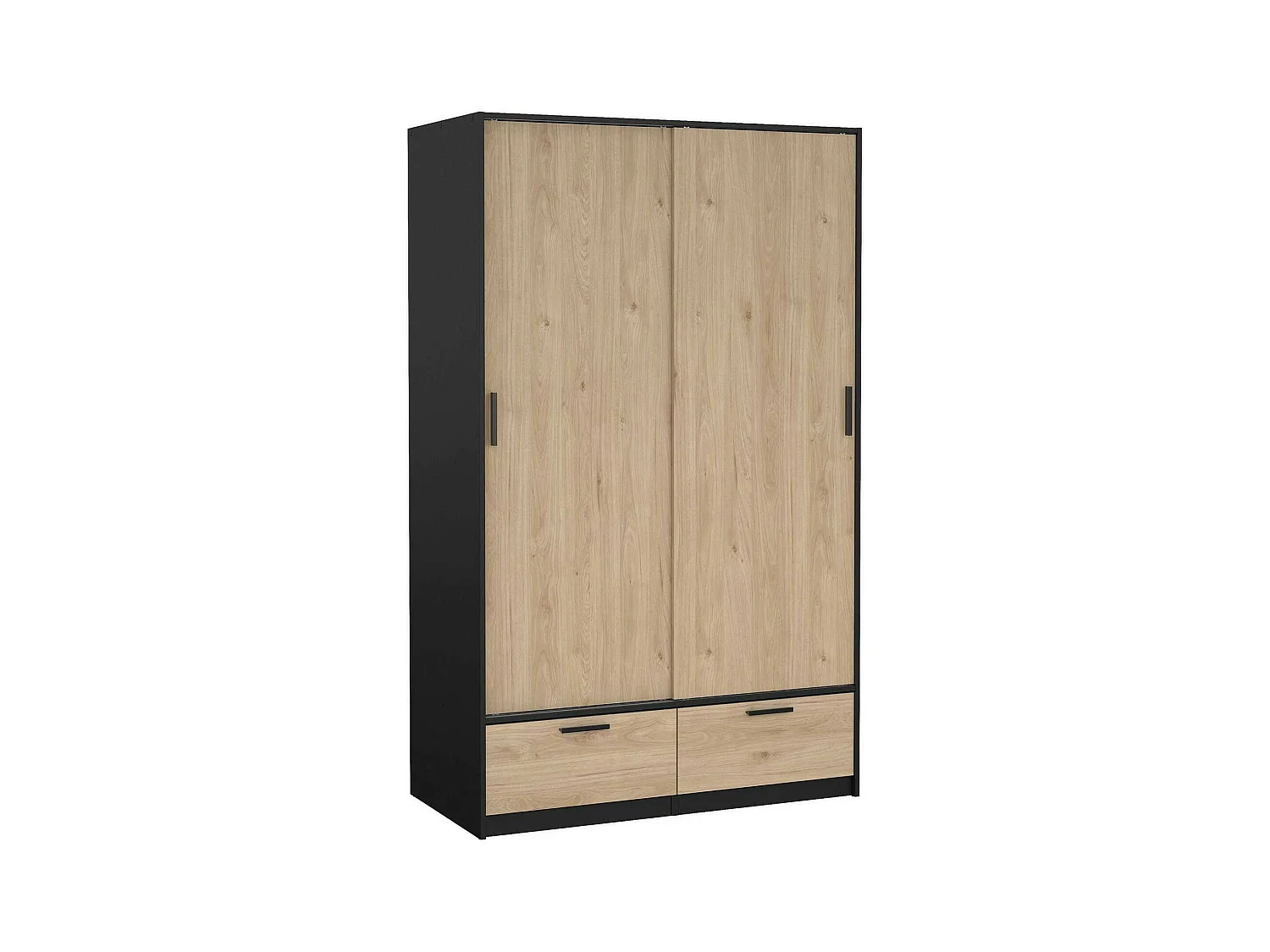 Garde-robe 2 portes Dschoute, Meubles de chambre, Penderie de plain-pied, Placard à vêtements, 121x60 h200 cm, Noir et Chêne