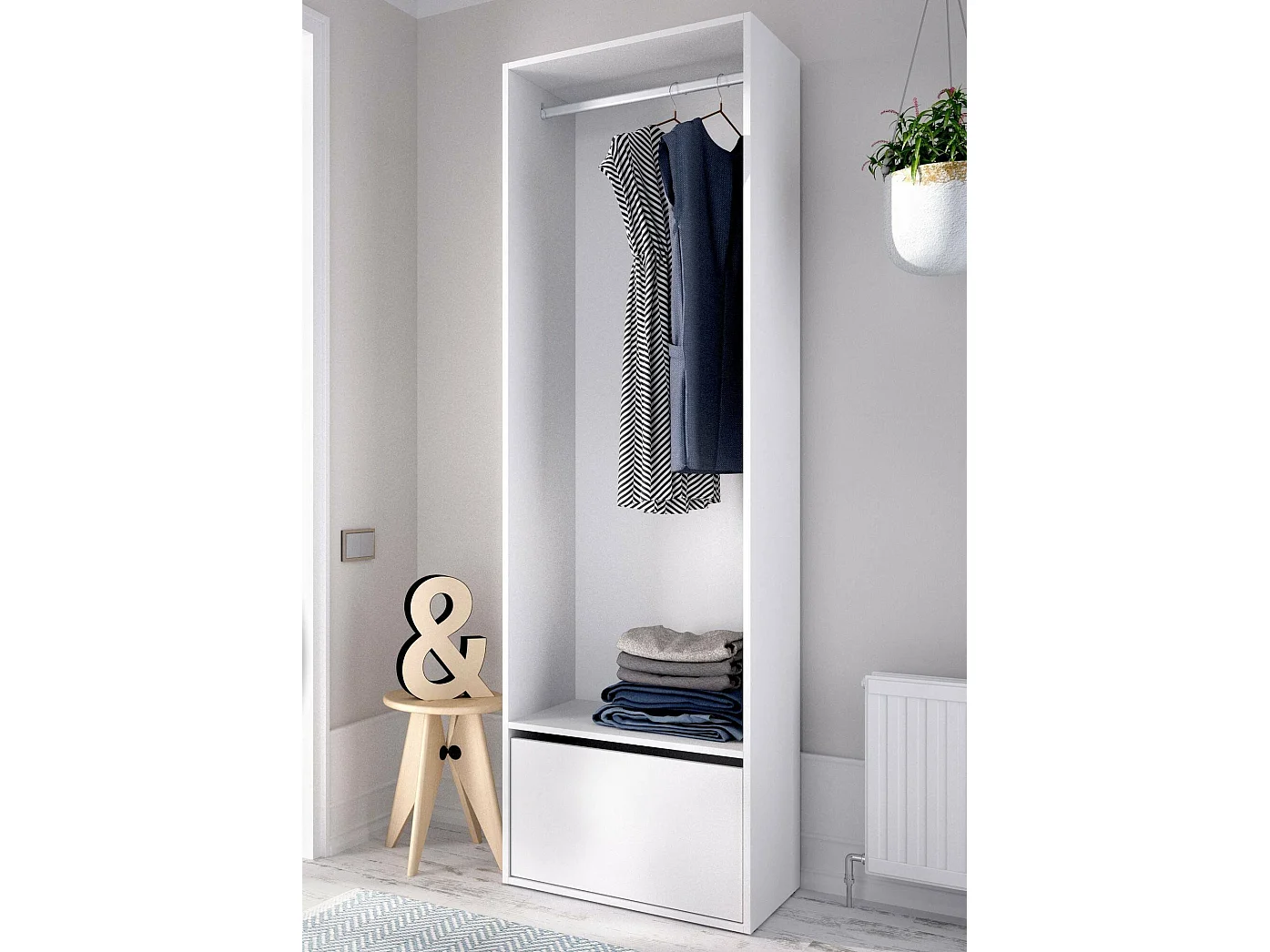 Dki grote kledingkast, Slaapkamermeubel, Inloopkast, Kledingkast, 60x45 h205 cm, Wit en Eiken