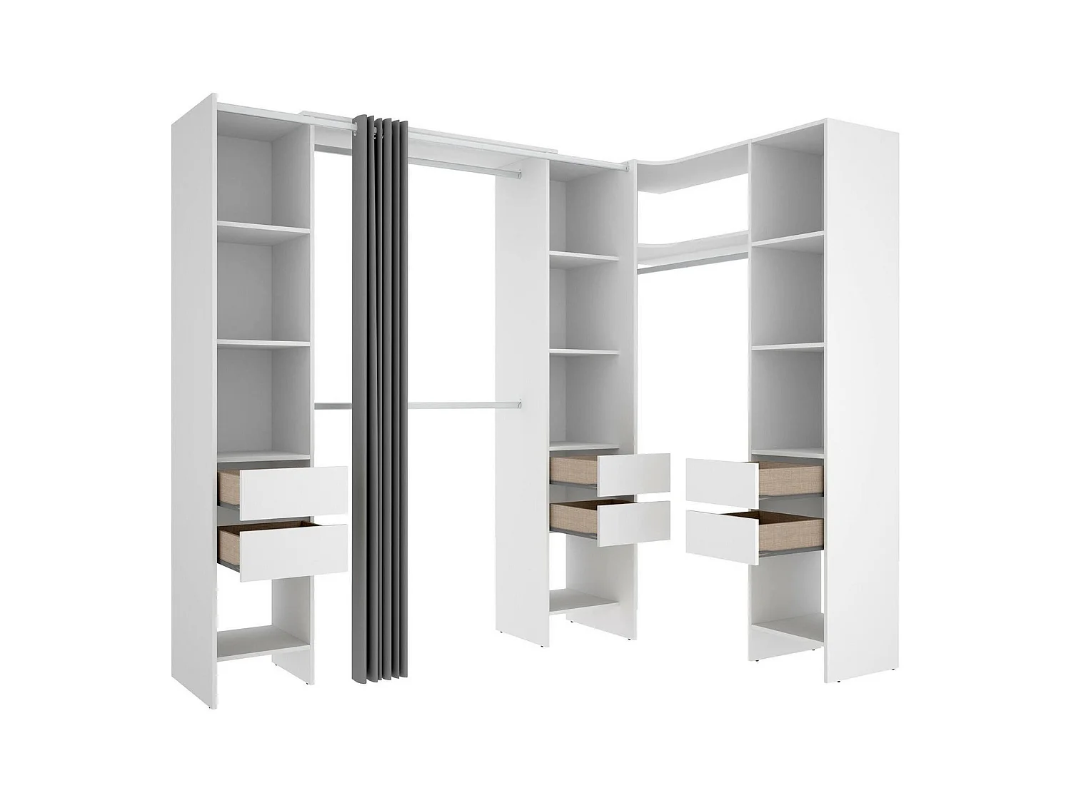 Grande Garde-robe Dharma, Meubles de chambre, Penderie de plain-pied, Placard à vêtements, 234x141 h205 cm, Blanc