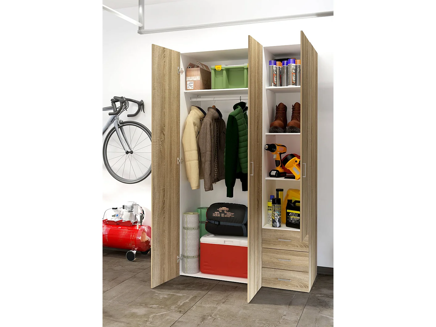 Roupeiro Dsemplic de 3 portas, Móveis de quarto, Roupeiro, Roupeiro, 116x50 h200 cm, Carvalho