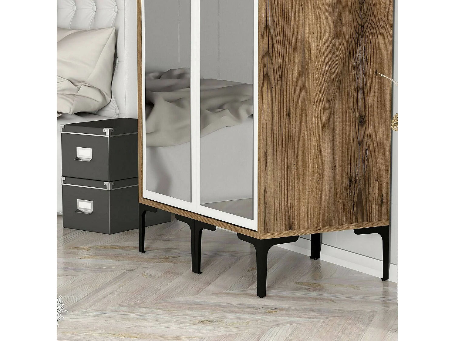 Garde-robe 2 portes Dpret, Meubles de chambre, Penderie de plain-pied, Placard à vêtements, 80x201h48 cm, Noyer et Blanc