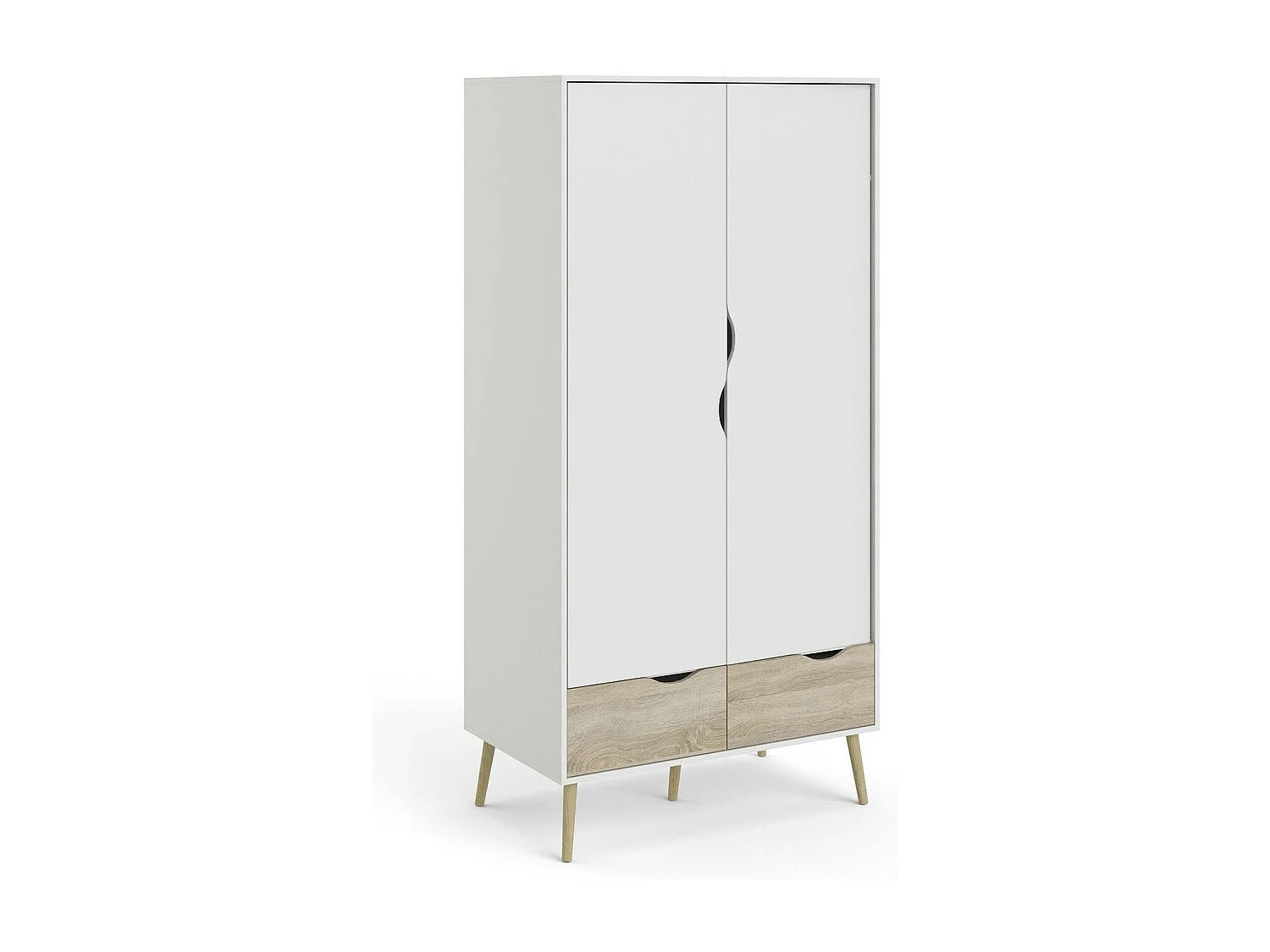 Armário Dscagli 2 portas, Móveis de quarto, Armário, Armário, 99x58 h200 cm, Branco e Carvalho