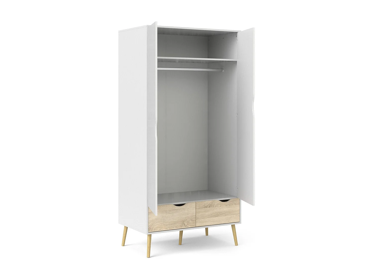 Armário Dscagli 2 portas, Móveis de quarto, Armário, Armário, 99x58 h200 cm, Branco e Carvalho