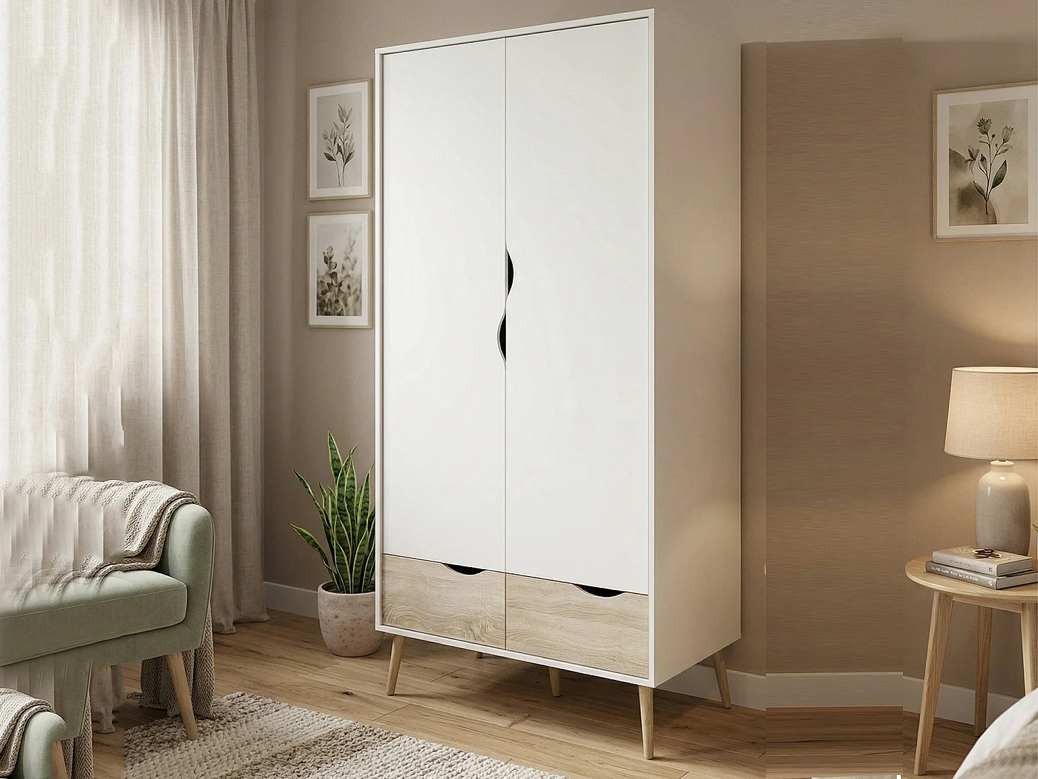 Garde-robe 2 portes Dscagli, Meubles de chambre, Penderie de plain-pied, Placard à vêtements, 99x58 h200 cm, Blanc et chêne