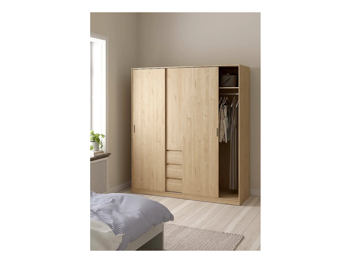 Armario 3 puertas Dveretou, Muebles de dormitorio, Vestidor, Armario de ropa, 177x60 h200 cm, Roble