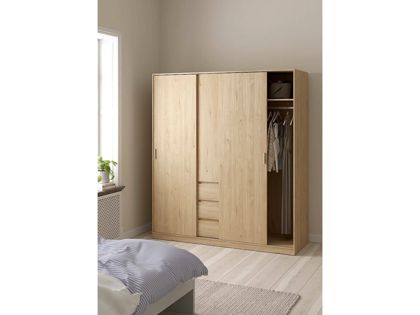 Garde-robe 3 portes Dveretou, Meubles de chambre, Penderie de plain-pied, Placard à vêtements, 177x60 h200 cm, Chêne clair