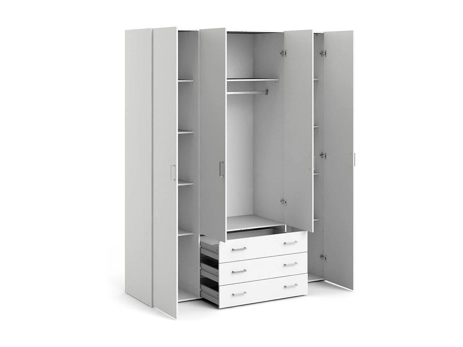 Guardaroba Grande Amoruccio, 3 Cassetti, 49.5x200.4h cm Bianco, Armadio Camera da Letto